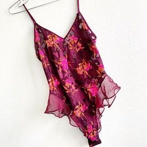 VICTORIAS SECRET vintage gold label bodysuit teddy floral burn out